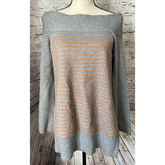 Anthropologie Off Shoulder Grey Striped Women’s‎ Sweater Tunic S Casual - Picture 1 of 4
